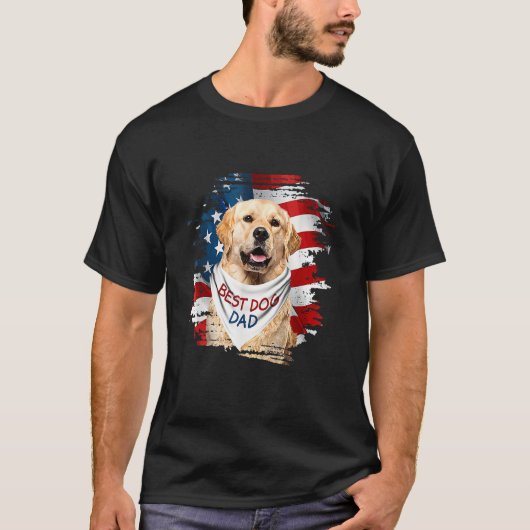 Mens Best Golden Retriever Dad Ever American Flag  T-shirt (Voorkant)