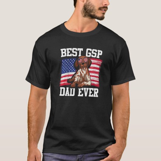 Mens Best GSP Dad Ever US Flag German Shorthaired  T-shirt (Voorkant)
