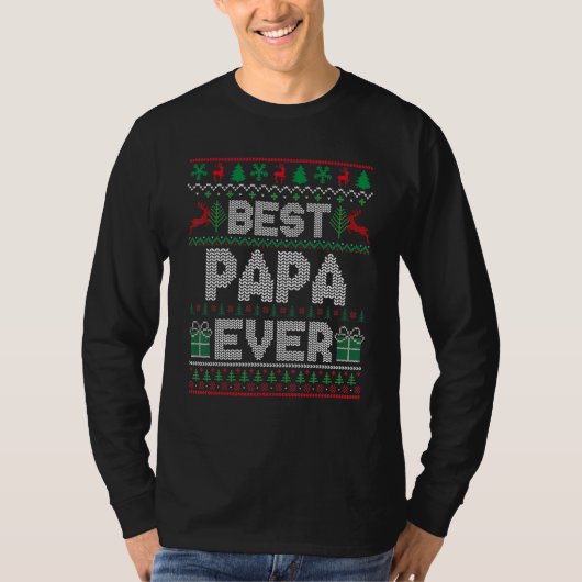 Mens Best Papa Ever Christmas Pajamas Matching Ugl T-shirt (Voorkant)
