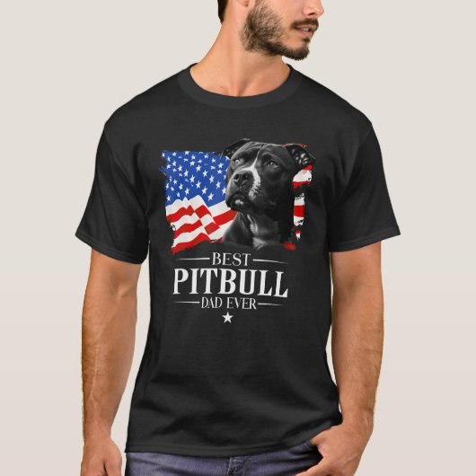 Mens Best Pitbull Dad Ever American Flag Father s  T-shirt (Voorkant)