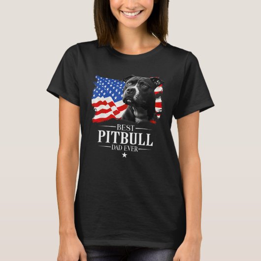 Mens Best Pitbull Dad Ever American Flag Father s  T-shirt (Voorkant)