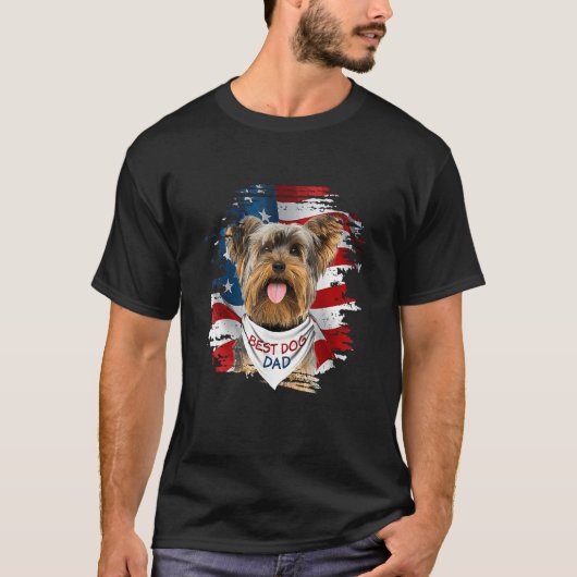 Mens Best Yorkshire Terrier Dad Ever American Flag T-shirt (Voorkant)