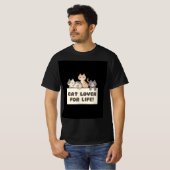 mens black t shirt with cute cartoon of cat (Voorkant volledig)