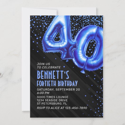 Mens Blue 40e Verjaardagsuitnodiging Kaart (Voorkant)