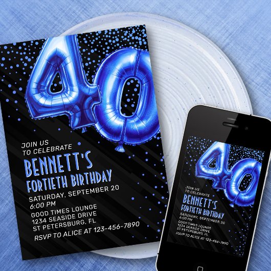 Mens Blue 40e Verjaardagsuitnodiging Kaart