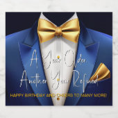 Mens Blue Gold Tuxedo Verjaardag Champagne Label Sparkling Wijnetiket (Enkel label)