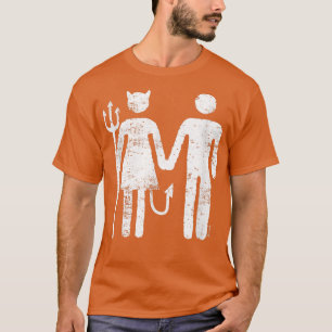 Mens Bruid Bruidegom Vriend Vriendin Zij Duivel Ma T-shirt