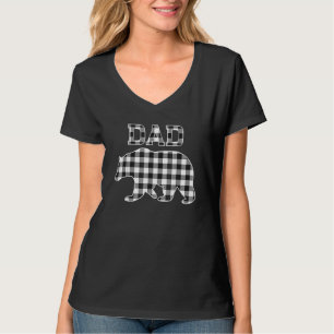 Mens Buffalo Zwart en Wit Geruit Dad Bear Kerst T-shirt