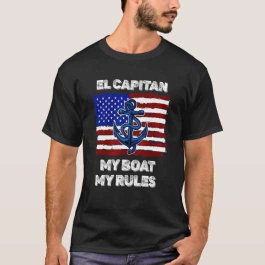 Mens Capitan My Boat My Rules Pontoon American Fla T-shirt (Voorkant)