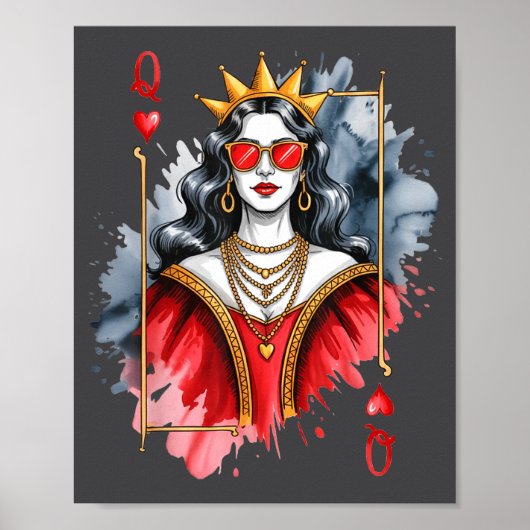 mens Card Valentines Queen Hearts Poster (Voorkant)