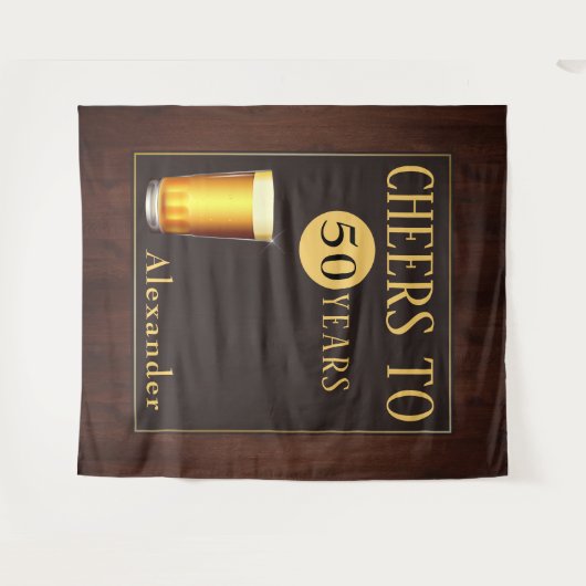 Mens Cheers op 50 Jaar Fab Verjaardag Tapijt Wandkleed (Voorkant (horizontaal))