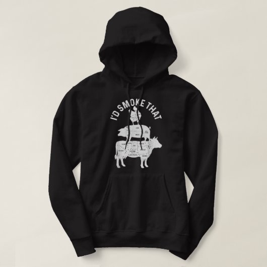 Mens Chef Butcher BBQ I'd Smoke That Pork Beef Fun Hoodie (Design voorkant)