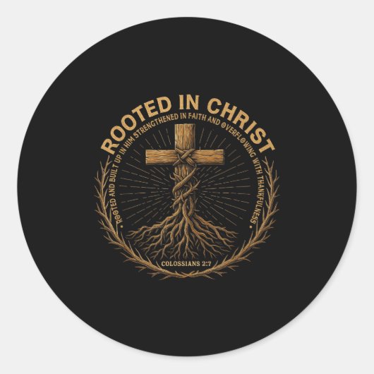 Mens Christian Shirt Rooted In Christ Faith Shirt Ronde Sticker (Voorkant)