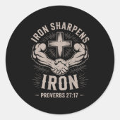 Men's Christian Workout Iron Sharpens Iron Proverb Ronde Sticker (Voorkant)