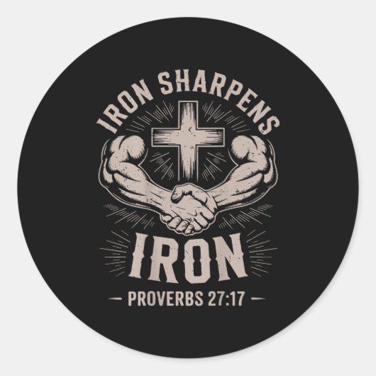 Men's Christian Workout Iron Sharpens Iron Proverb Ronde Sticker (Voorkant)