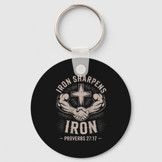 Men's Christian Workout Iron Sharpens Iron Proverb Sleutelhanger (Voorkant)