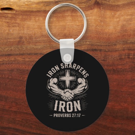 Men's Christian Workout Iron Sharpens Iron Proverb Sleutelhanger (Voorkant)