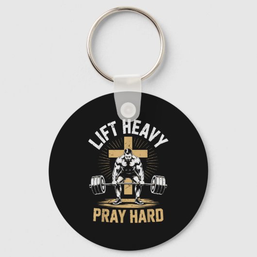 Men's Christian Workout Lift Heavy Pray Hard Jesus Sleutelhanger (Voorkant)
