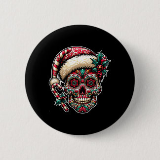 Mens Christmas Suiker Schedel Kerstman Hoed Dag Va Ronde Button 5,7 Cm