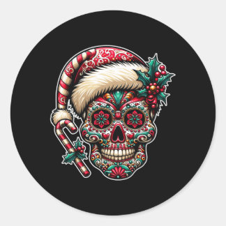 Mens Christmas Suiker Schedel Kerstman Hoed Dag Va Ronde Sticker