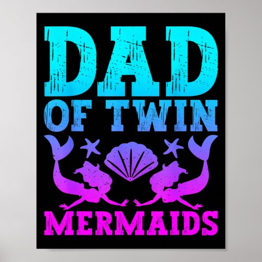 Mens Dad Of Twins Mermaid Father's Day Pregnancy A Poster (Voorkant)