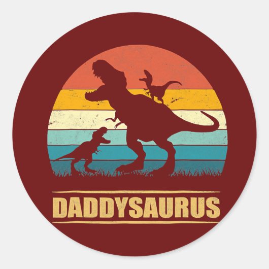 Mens Daddy Dinosaur Daddysaurus 2 Kids Father's Ronde Sticker (Voorkant)