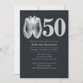 Men's Elegant Tuxedo Silver Black 50th Birthday Kaart (Voorkant)