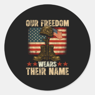 Mens fallen soldier usa flag memorial day ronde sticker