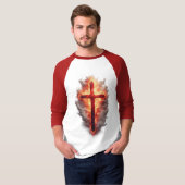 Men's Flaming Christian Cross Baseball Tee T-shirt (Voorkant volledig)