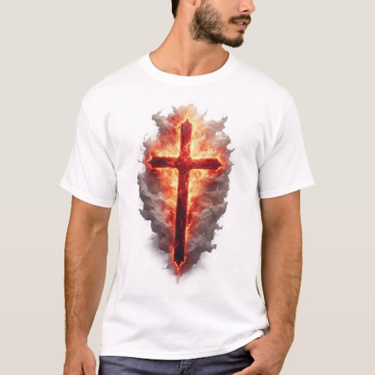 Men's Flaming Christian Cross Tee Shirt (Voorkant)