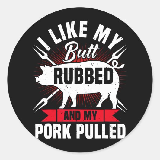 Mens Funny Bbq Grilling Pulled Pork Ronde Sticker (Voorkant)
