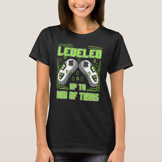 Mens Gaming Leveled Up To Dad Of Twins Video Gamer T-shirt (Voorkant)