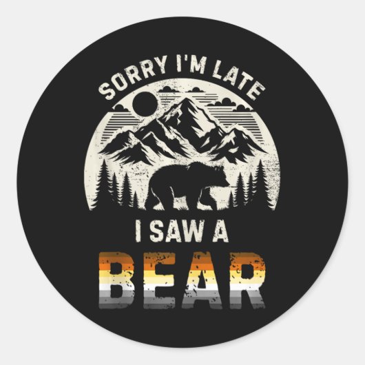 Mens Gay Bear Pride Hiking Retro Funny Outdoor Tan Ronde Sticker (Voorkant)