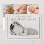 Mens gematigde auve Baby Girl Fotocollage geboorte Aankondiging (Voorkant / Achterkant)