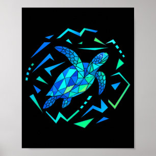 Mens geometrische zeeschildpad met levendige patro poster