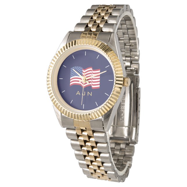 Mens Gold Monogrammed American Flag Watch  Horloge (Gekanteld)