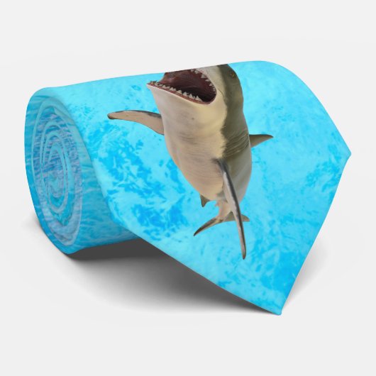 Mens Grote Witte Haai Stropdas (Opgerold)