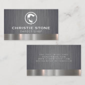 Mens Hair Baard Icoon | Metallic Geborsteld Achter Visitekaartje (Voorkant / Achterkant)