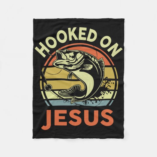 Mens Hooked On Jesus Christian Fishing-shirt Funny Fleece Deken (Voorkant)