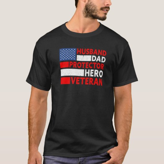 Mens Husband Dad Protector Hero Proud American Vet T-shirt (Voorkant)