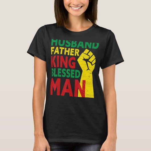 Mens Husband Father King Blessed Man Black Dad T-shirt (Voorkant)