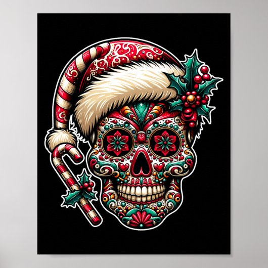 Mens Kerst Suiker Schedel Kerstman Hoed Dag Van De Poster (Voorkant)