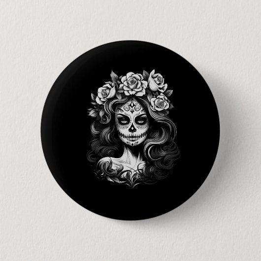Mens La Catrina Dag Van Overheidsbureau Ronde Button 5,7 Cm (Voorkant)