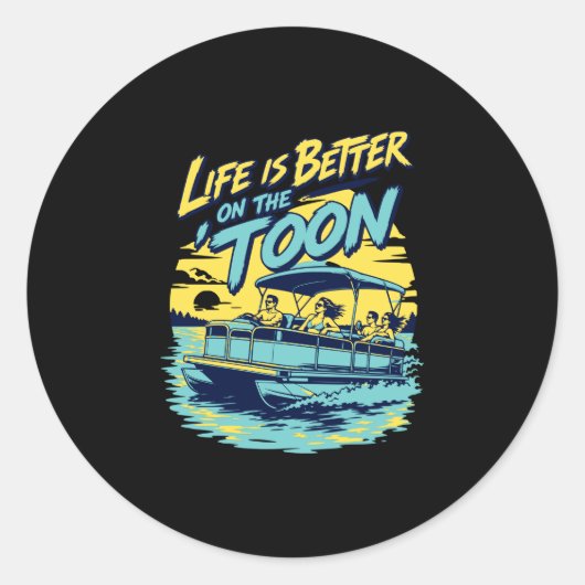Mens leven is beter op de 'toon pontonboot ronde sticker (Voorkant)