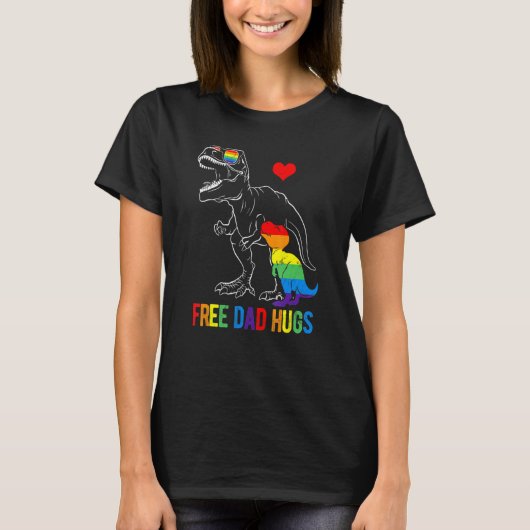 Mens Lgbt Free Dad Hugs Dinosaur Rex Papasaurus Al T-shirt (Voorkant)