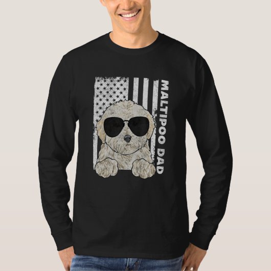 Mens Maltipoo Dad American Flag Maltipoo T-shirt (Voorkant)