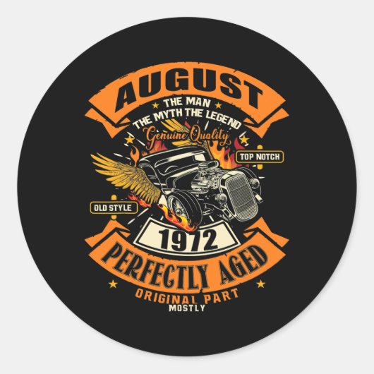 Mens Man Myth Legend August 1972 50th Birthday Ronde Sticker (Voorkant)