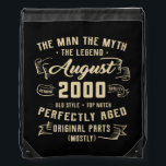 Mens Man Myth Legend August 2000 22nd Birthday Trekkoord Rugzakje<br><div class="desc">Mens Man Myth Legend August 2000 22nd Birthday Gift 22 Years Old Gift. Perfect gift for your dad,  mom,  papa,  men,  women,  friend and Famy members on Thanksgiving Day,  Christmas Day,  Mothers Day,  Fathers Day,  4th of July,  1776 Independent day,  Veterans Day,  Halloween Day,  Patrick's Day</div>