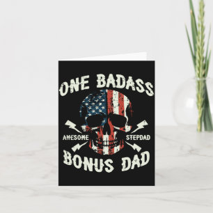 Mens One Bad Bonus Dad Skull Vlag Vaderdag Kaart