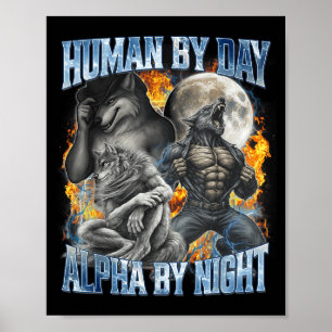 Mens Overdag Alpha Bij Nacht Cool Grappige Alpha W Poster